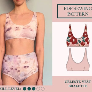 Vest Bralette Sewing Pattern | Download PDF Two Soft Bra Patterns | Celeste Lingerie Sewing Pattern | Darted Bralette Pattern | UK 6-18