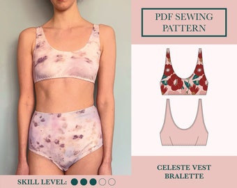 Vest Bralette Sewing Pattern | Download PDF Two Soft Bra Patterns | Celeste Lingerie Sewing Pattern | Darted Bralette Pattern | UK 6-18