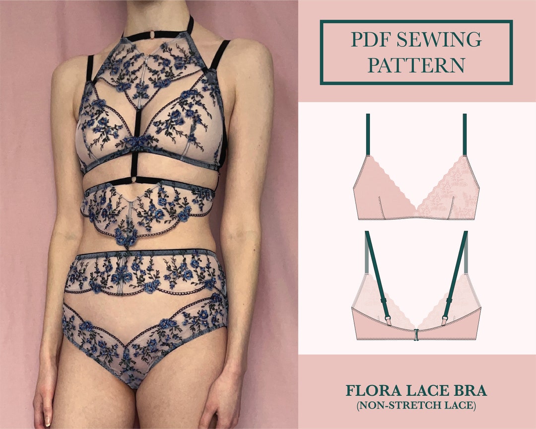 Lace Lingerie Bralette Sewing Pattern, Download for Triangle Soft