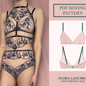 Lace Lingerie Bralette Sewing Pattern, Download for Triangle Soft Bra PDF | UK 6-18