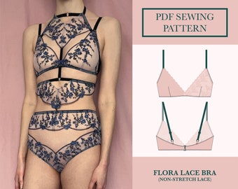 Lace Lingerie Bralette Sewing Pattern, Download for Triangle Soft Bra PDF | UK 6-18