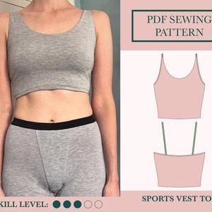 Crop Top Weste Schnittmuster | PDF Schnittmuster Download für Träger Sport Bralette | UK 6-18