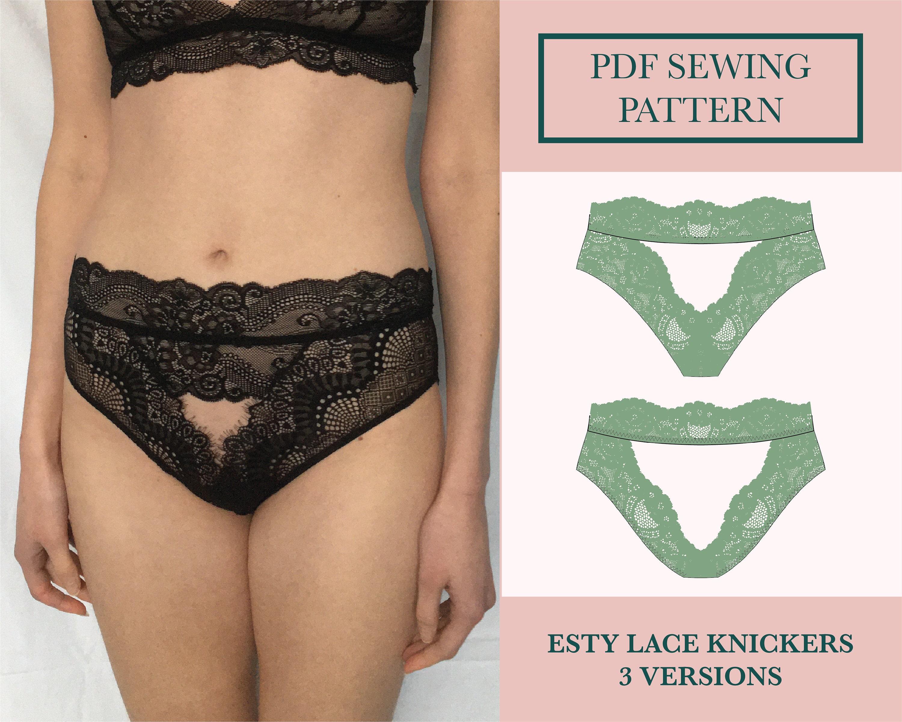 Lace Knickers Sewing Pattern Download for Ouvert Bikini Panties Open Lace  Brazilian Pattern UK 6-18 -  Canada