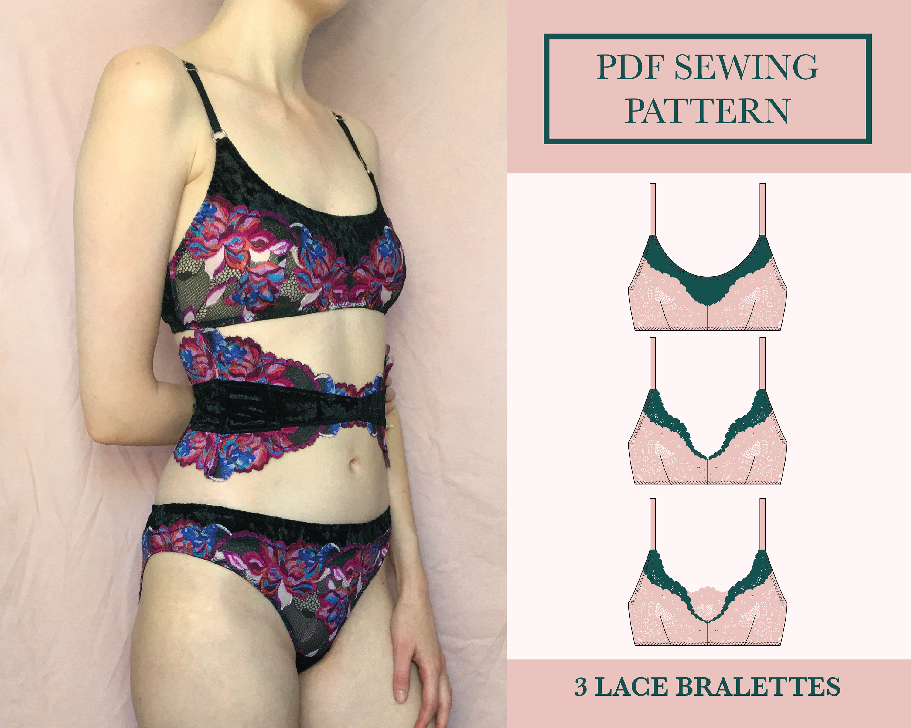 Esty Lace Bralette Sewing Pattern Download Triangle Soft Bra Pattern PDF  Lingerie Sewing Pattern Darted Bralette Pattern UK 6-18 -  Sweden