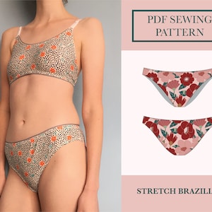 Stretch Brazilian Panties Sewing Pattern PDF Download for Stretch Fabric Sizes UK 6-18