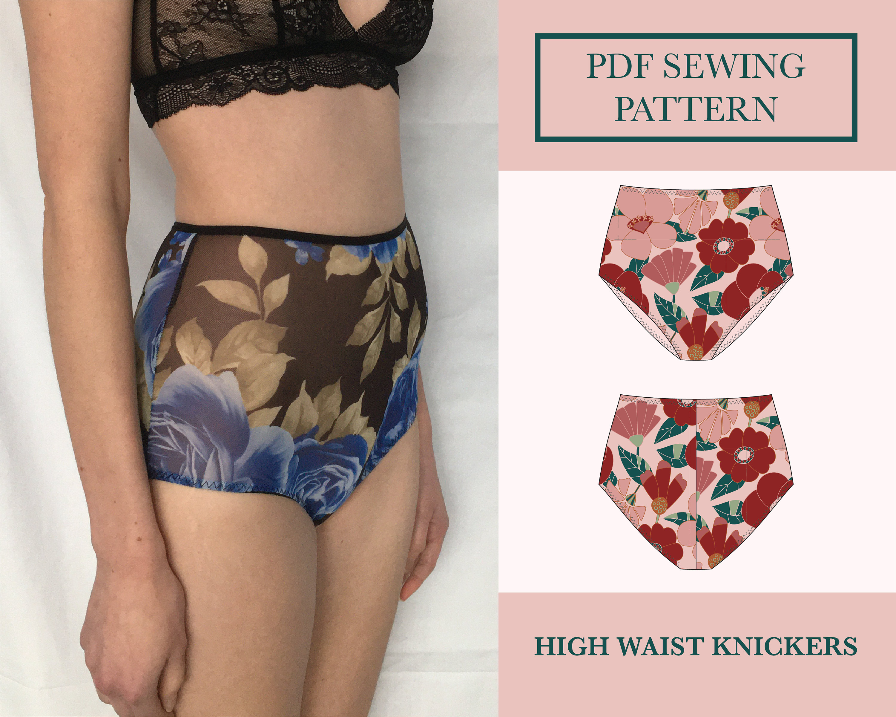 High Waist Knickers Sewing Pattern Download Full Brief Panties Pattern PDF  A4 Lingerie Sewing Pattern UK 6-18 -  UK