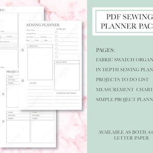 Naaiplanner PDF downloaden | Afdrukbare projectplanner van 5 pagina's | Naaidagboek van A4- en Letter-papier
