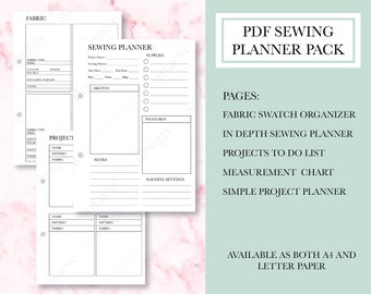 Sewing Planner PDF Download | Printable 5 Page Project Planner | A4 and Letter Paper Sewing Journal