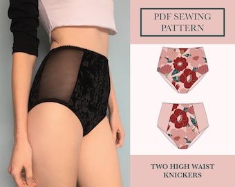 High Waist Knickers Sewing Pattern | Download 2 Full Brief Panties Pattern | PDF Two Lingerie Sewing Pattern UK 6-18