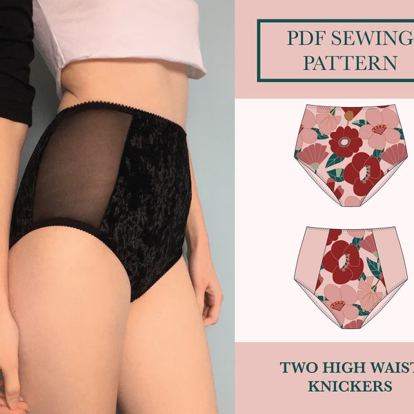 High Waist Knickers Sewing Pattern | Download 2 Full Brief Panties Pattern | PDF Two Lingerie Sewing Pattern UK 6-18