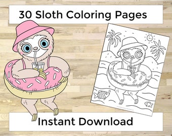 Sloth Coloring Pages Etsy
