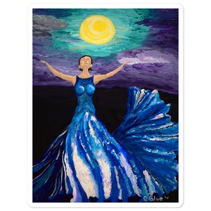 Pegatinas sin burbujas luna divina con un vestido azul