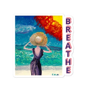 Atmen Sie Aufkleber groß und extra große, original Kunstwerk von Cyndi Blau von C Blue Art, Freundinnen Serie #1: Sunny Beach