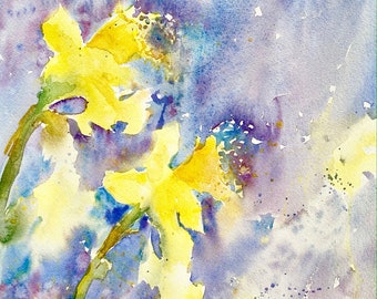 Watercolor loose daffodil spring flower giclee print