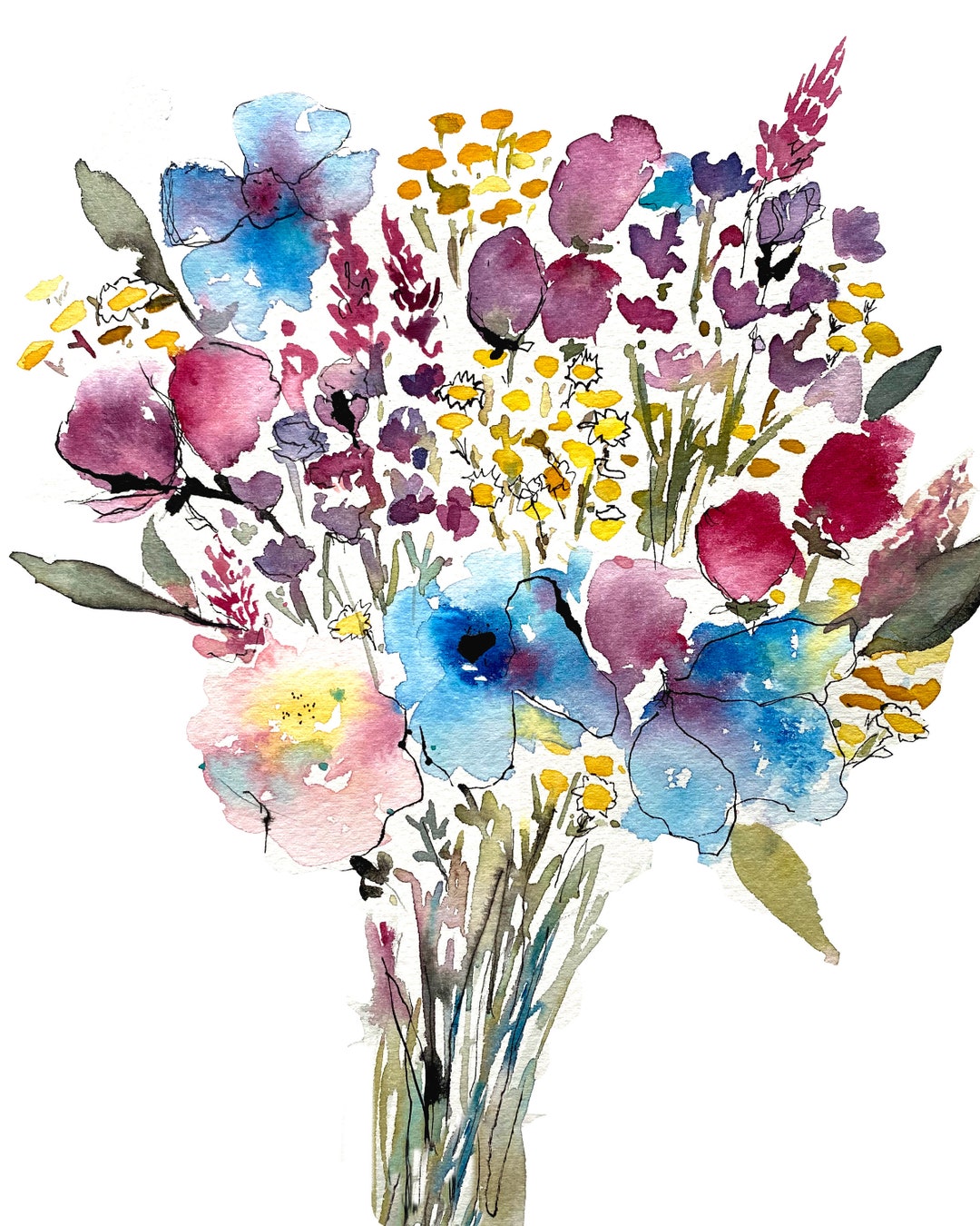 Floral Bouquet 8x10 Watercolor Floral Painting - Etsy