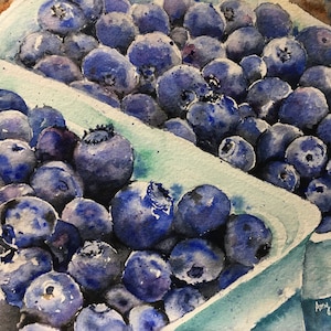 Watercolor blueberry print, watercolor giclee, food decor, kitchen wall art, fruit art print