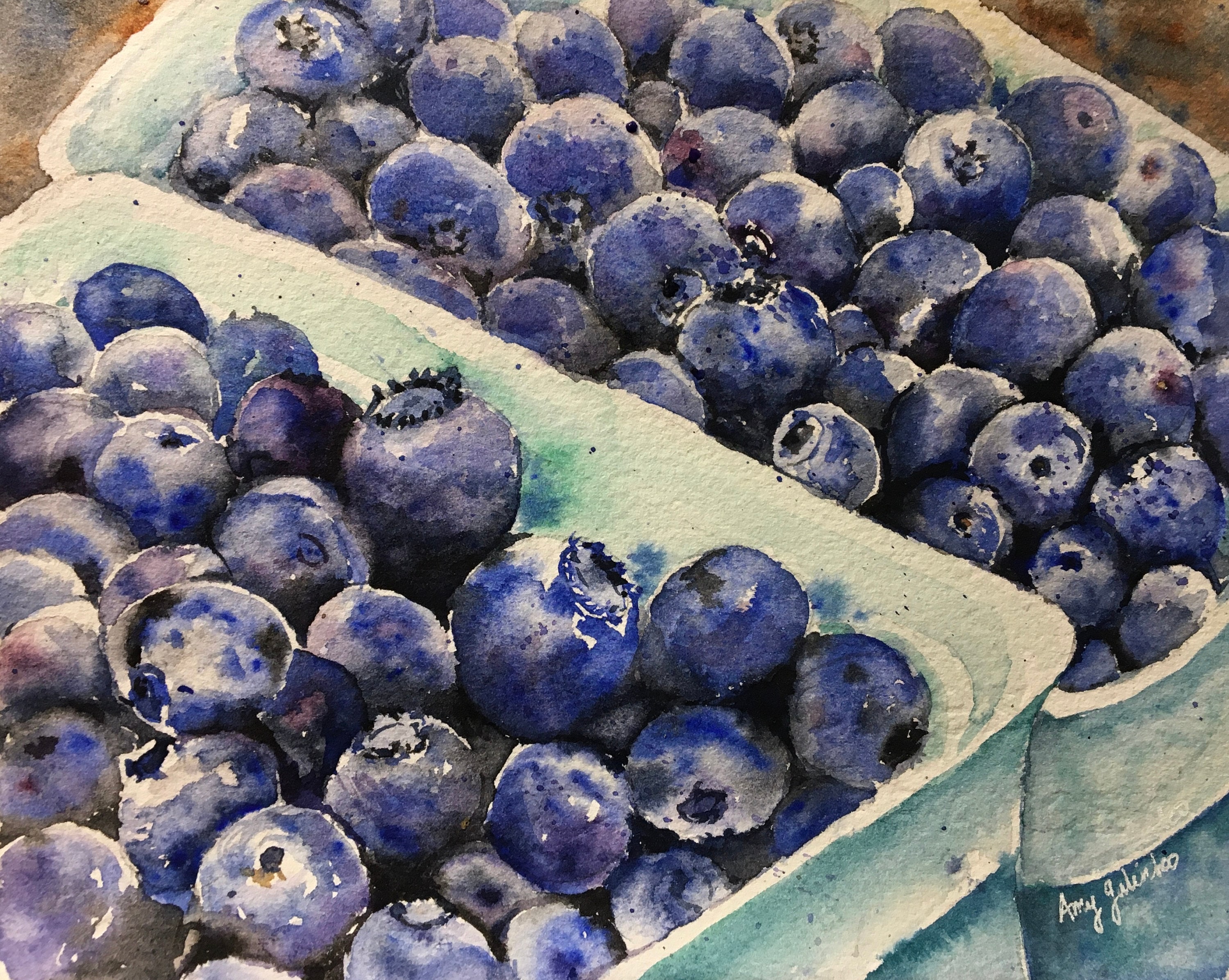 Watercolor Blueberry Print, Watercolor Giclee, Food Decor, Kitchen Wall