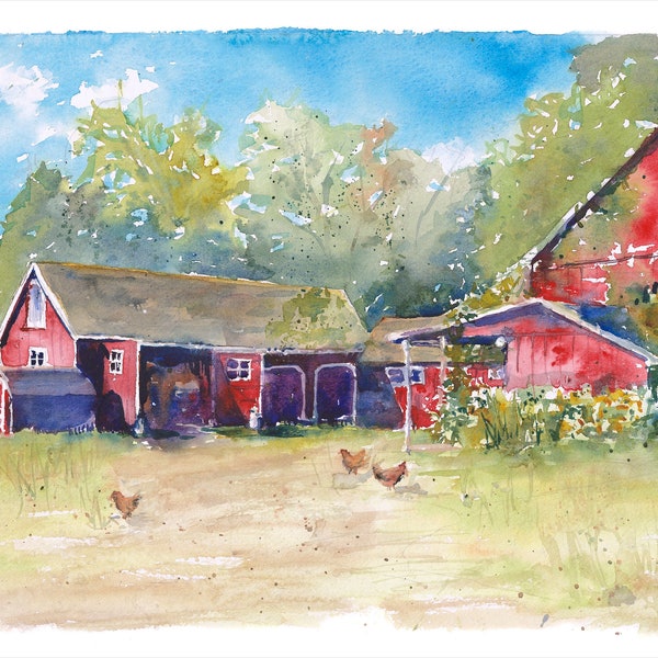 Fable Farm Barn giclee art print from original watercolor
