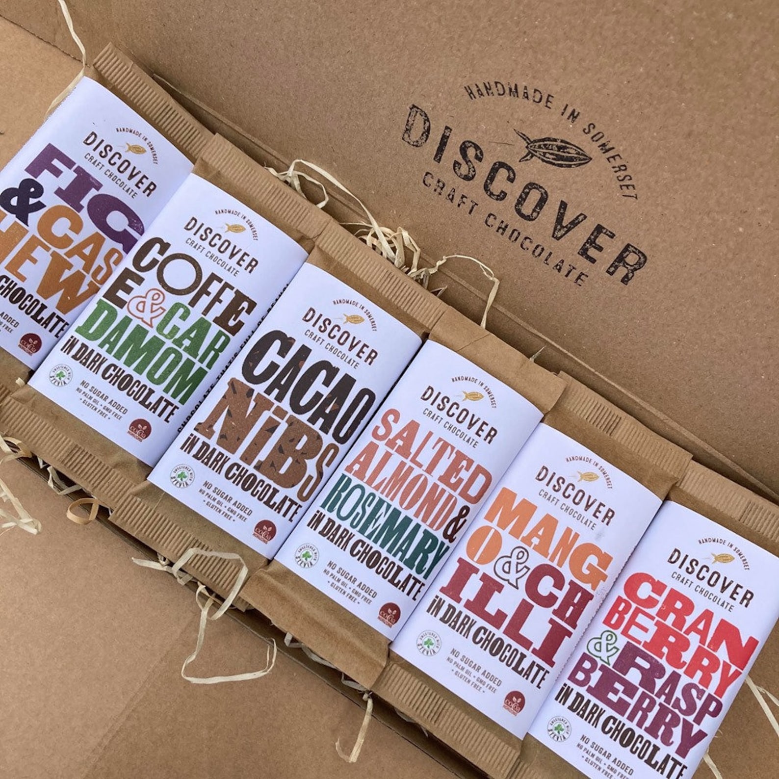 Vegan Dark Chocolate Gift Box: No Sugar Added, 6 Unique Flavours