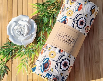 Unpaper Towel - Küchentücher aus Stoff - waschbare Küchenrolle - nachhaltig, zero waste, umweltschonend - Set Beige Senfgelb Retro Blumen