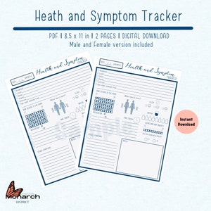 Puede incluir: Un rastreador de salud y síntomas imprimible en dos páginas. El rastreador incluye secciones para el sueño, el agua, la medicación y otros síntomas. El rastreador está diseñado para usuarios masculinos y femeninos.