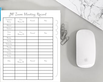 JW Zoom Meeting Record, 6 pages with 3 different font. JW Printable  Meeting Record Book for Congregation and Service Meeting ID's.