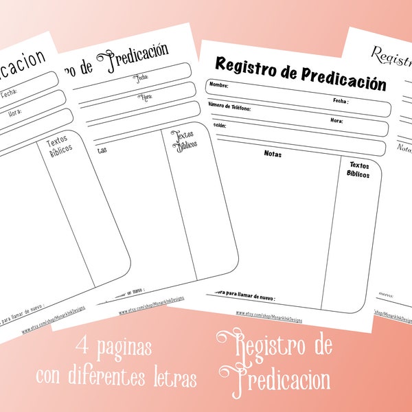 Spanish JW Printable Letter Writing TelePhone Witnessing Record Book. Registro de Predicacion. Carta y teléfono Español.