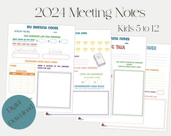 2024 JW Kids Meeting Worksheets, for 5-12 years old, Bible study, PDF File, Watchtower, Treasure from God, Midweek meetings, Notebook.