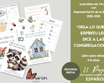 ESPAÑOL 3-6 años libro de actividad Asamblea de Circuito 2025-2026 Oiga lo que el espíritu les dice a las congregaciones. Con Rep. Sucursal