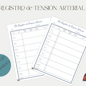 ESPAÑOL Registro de Presion arterial, tensión arterial, Registro imprimible para tomar las medidas de su presión o tensión arterial y pulso