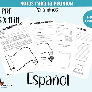 JW notas para reuniones, jw Español, JW Kids Meeting Worksheets, Bible study, Watchtower, Treasure from God, Midweek meetings, jw Notebook.