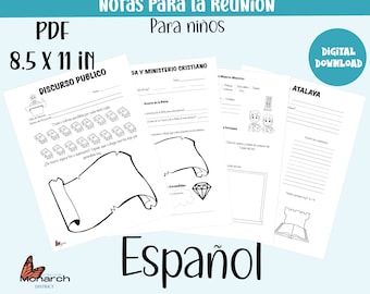 JW Kids Meeting Worksheets: Spanish Bible Study Notes (Digital Download)