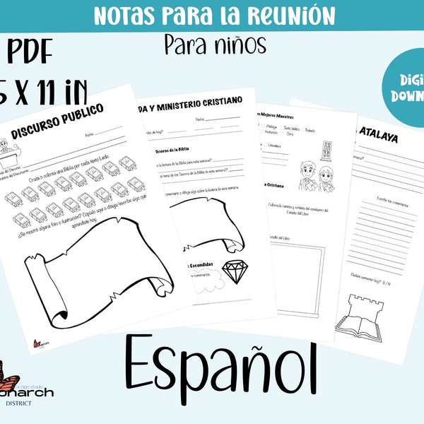 JW notas para reuniones, jw Español, JW Kids Meeting Worksheets, Bible study, Watchtower, Treasure from God, Midweek meetings, jw Notebook.