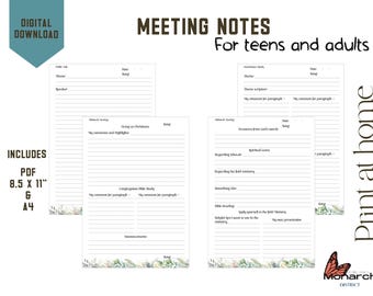 JW Meeting Notes Worksheet: Bible Study, Watchtower (PDF File)