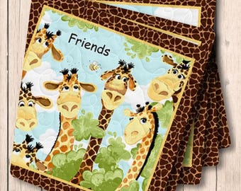 Zoe the Giraffe Book Panel by Susybee for Clothworks - SB20356-280 Brown - 36 inch panel that can be made into a book or a quilt!