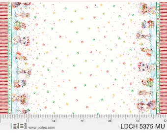 Little Darlings Christmas Double Border White Ornament Fabric by Sillier Than Sally for P&B Textiles - 05375 MU- SOLD in 1/2 Yard INCREMENTS