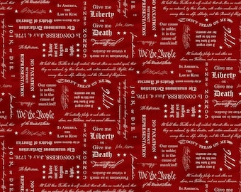 United We Stand - Quotes on Red - by Chestnut House Studios for Studio E - 8573-88 -    SOLD In 1/2 YARD INCREMENTS.