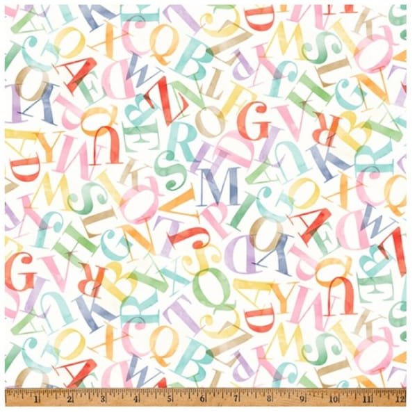 Love and Learning V5331-22 Ivory by Hoffman Fabrics.  Ivory Tossed Alphabet coordinating fabric. SOLD IN 1/2 YARD increments.