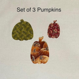 Set of 3 Fall Pumpkins Fabric Iron-on appliques - Set includes 3 different sized pumpkins as noted. 100 % Cotton Fabric, Choose your set!!