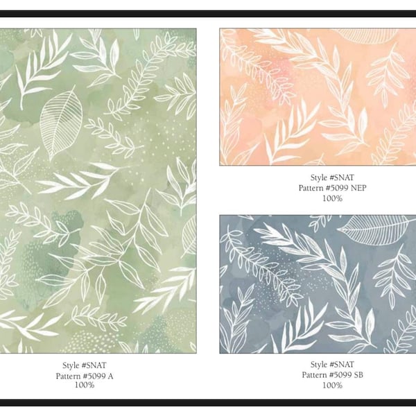 Serene Nature by Laura Horn P B Textiles Sprig/Leaf Toss Watercolor 05099 Green, Blue and Coral. Sold in Half Yard Increments.