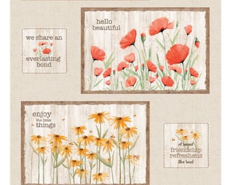 Enjoy the Little Things Panel by Dan DiPaolo for Clothworks.  24 inch panel in khaki.  Y4058 - 11