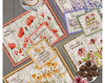 Enjoy the Little Things Placemats Kit. Kit includes the placemats/coaster panel and 1/2 yard of the 4 crackle fabrics to complete the set.