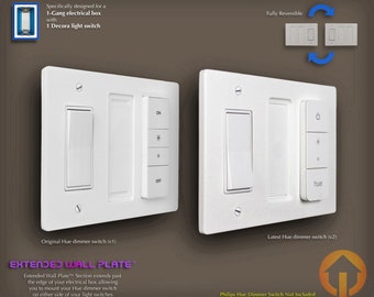 1-Gang Philips Hue Dimmer Switch Decora Extended Wall Plate: 3D Printed, Reversible