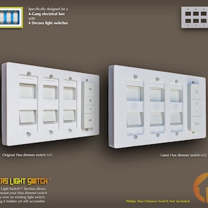 Philips Hue Dimmer Switch 3D-Printed 4-Gang Decora WALL PLATE - Covers Light Switch - (4g.cvr (d)ds-ds-ds-ds)