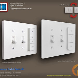 Philips Hue Dimmer Switch 3D-Printed 3-Gang Reversible Toggle WALL PLATE - Replaces Light Switch - (3g.rep t-t-ds)