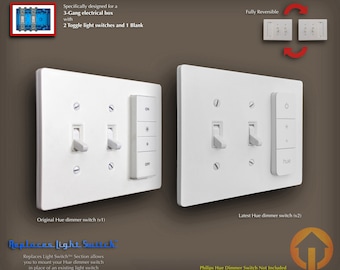 3-Gang Philips Hue Dimmer Switch Toggle Wall Plate: 3D-Printed, Reversible, Replaces Light Switch