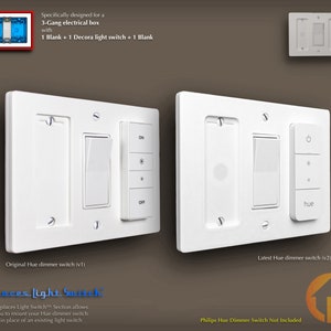 Philips Hue Dimmer Switch 3D-Printed 3-Gang Decora WALL PLATE - Replaces Light Switch - (3g.rep ds-d-ds)