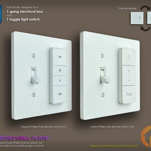 Philips Hue Dimmer Switch 3D-Printed 1-Gang Reversible Toggle WALL PLATE - Extended Wall Plate - (1g.ext t-ds)
