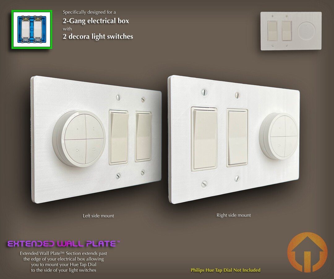 Philips Hue Tap Dial 3dprinted 2gang Decora WALL PLATE Extended Wall