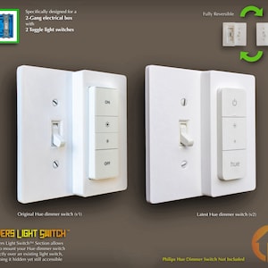 Philips Hue Dimmer Switch 3D-Printed 2-Gang Toggle WALL PLATE- Covers Light Switch - (2g.cvr t-ds)